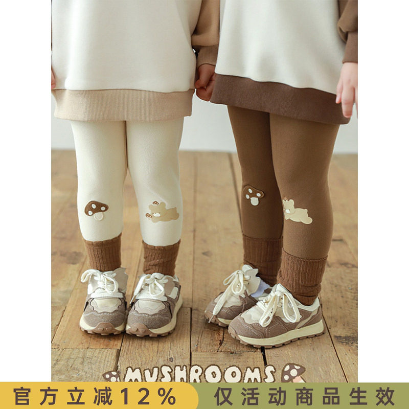 幼悠女童蘑菇小熊印花打底裤修身款春秋萌趣可爱亲肤柔软弹力裤子