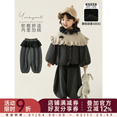 幼悠女童2025冬季 潮 厚实甜酷儿童休闲裤 新款 竖条纹加绒保暖束脚裤