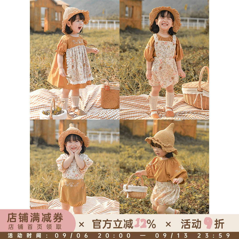幼悠女童连衣裙夏季新款宝宝甜美刺绣背带裤可爱套装休闲上衣长裤
