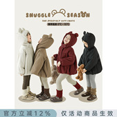 幼悠女童加厚加绒三明治架构棉服秋冬轻软蓬松防风保暖连帽外套潮