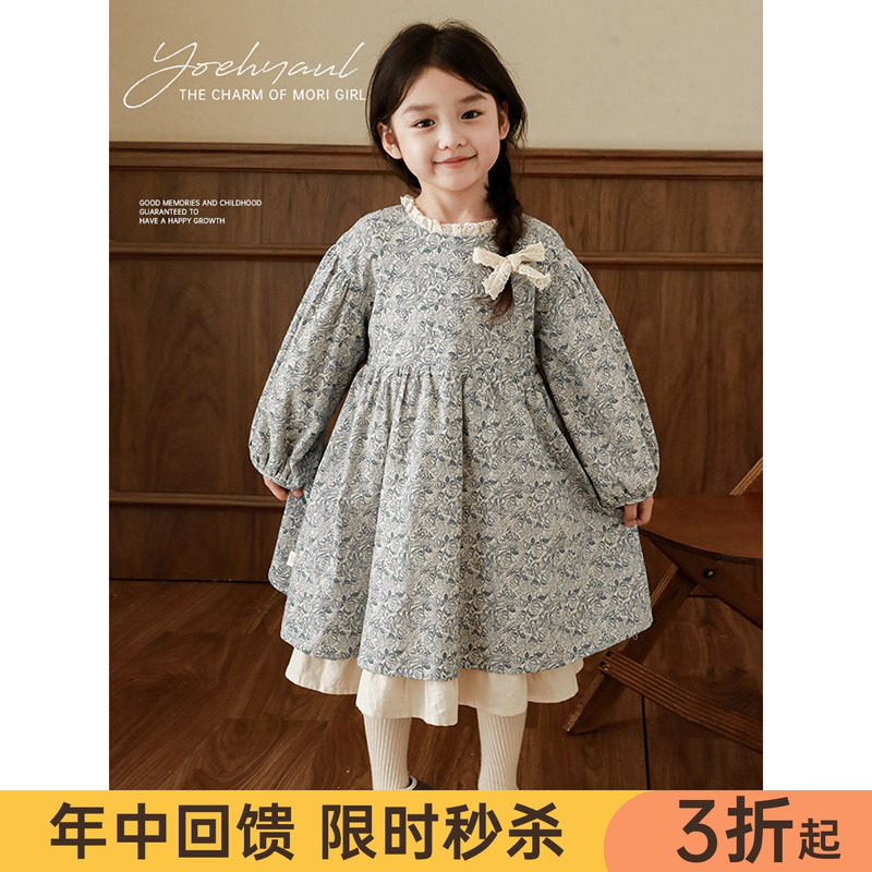 幼悠女童绚丽花姬数码满印加绒连衣裙儿童甜美可人花边领圈裙子潮 - 实物图