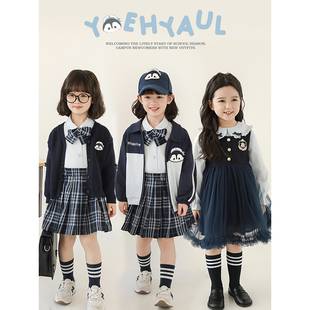 幼悠女童学堂新秀系列春季POLO翻领外套拼接网纱无袖背心裙多件套