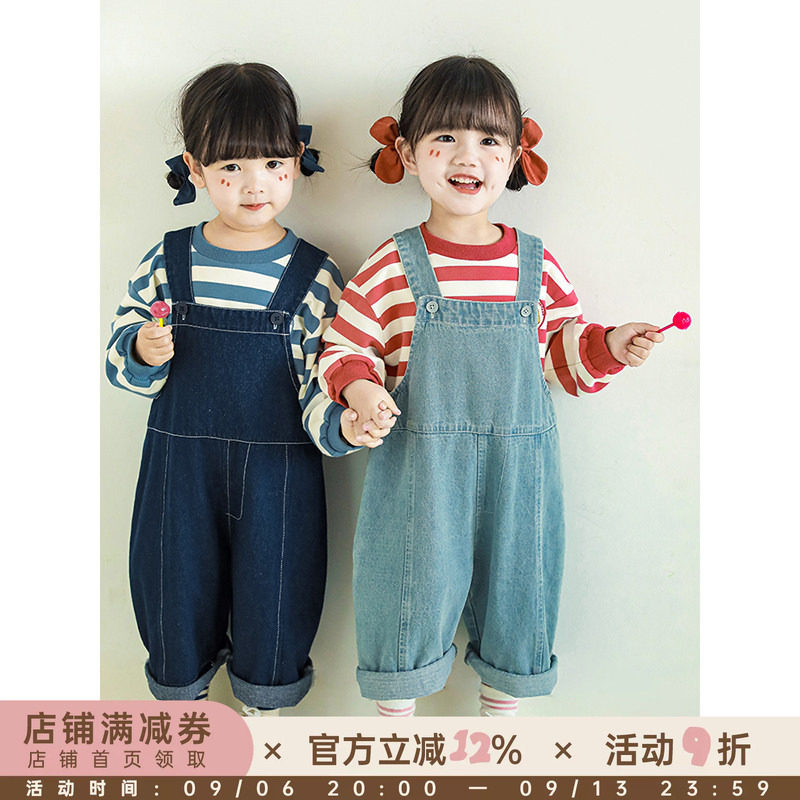 幼悠宽松版型宽肩带背带裤图片