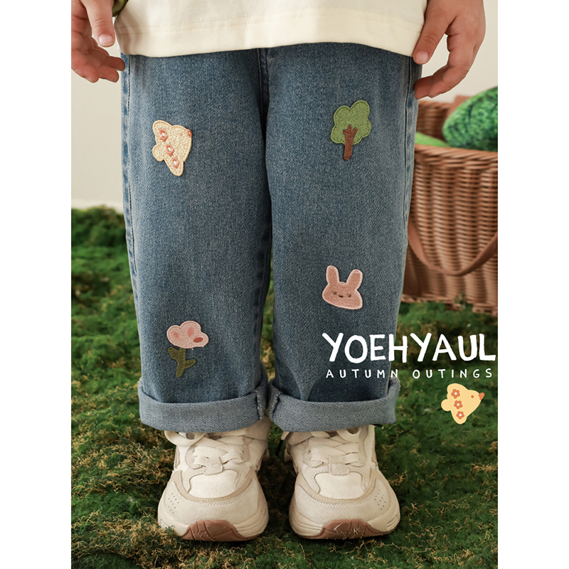 幼悠女童卡通绣标牛仔裤春秋童趣可爱亲肤柔软活泼多姿休闲裤子潮