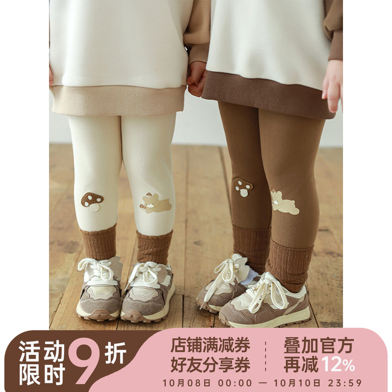 幼悠女童蘑菇小熊印花打底裤修身款春秋萌趣可爱亲肤柔软弹力裤子