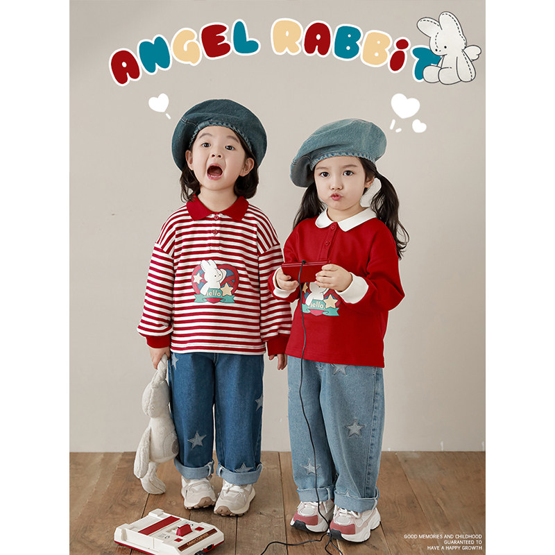 幼悠 女童卡通印花翻领polo衫2025春秋儿童萌趣可爱撞色布偶兔T恤,童装/婴儿装/亲子装,T恤,淘宝优惠券,粉丝福利购,淘宝优惠卷