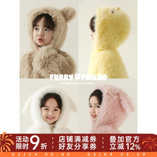 幼悠童装女童毛绒外套2025冬季新款加绒加厚儿童连帽保暖冬装上衣