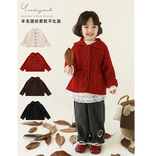 幼悠童装女童毛衣秋冬款2025新款冬装女孩羊毛混纺保暖厚实开衫潮