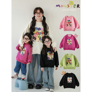 印花宽松上衣潮 幼悠女童彩色果冻小怪兽休闲亲子卫衣逗趣可爱数码