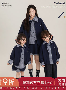 幼悠女童2026春季新款复古格纹翻领衬衫无袖马甲日系工装风亲子装