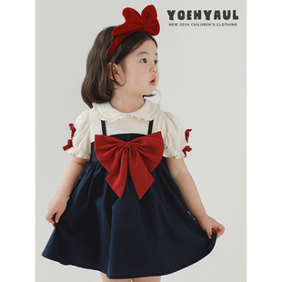 幼悠女童荷叶花边娃娃翻领校园风连衣裙春夏季 甜蜜可爱蝴蝶结裙子