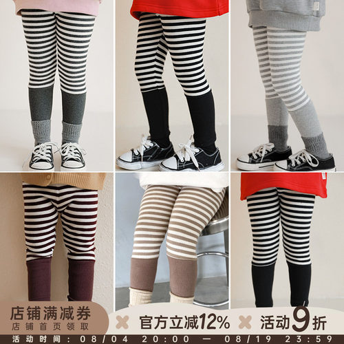 幼悠女童春秋条纹休闲打底裤