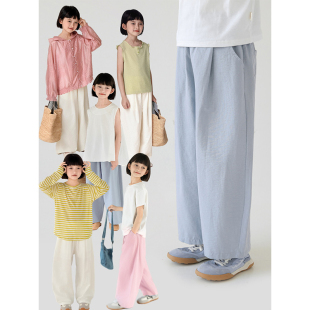 幼悠女大童夏季新款畅快呼吸透气百搭长裤皱皱肌理休闲宽松直筒裤