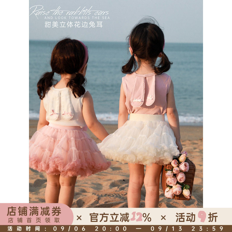 幼悠 女童无袖T恤2025夏装洋气背心韩版森系可爱兔耳朵小宝宝上衣图片