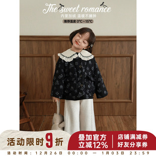 幼悠女童2025冬季 韩系碎花简约棉服加绒保暖儿童棉袄洋气外套 新款