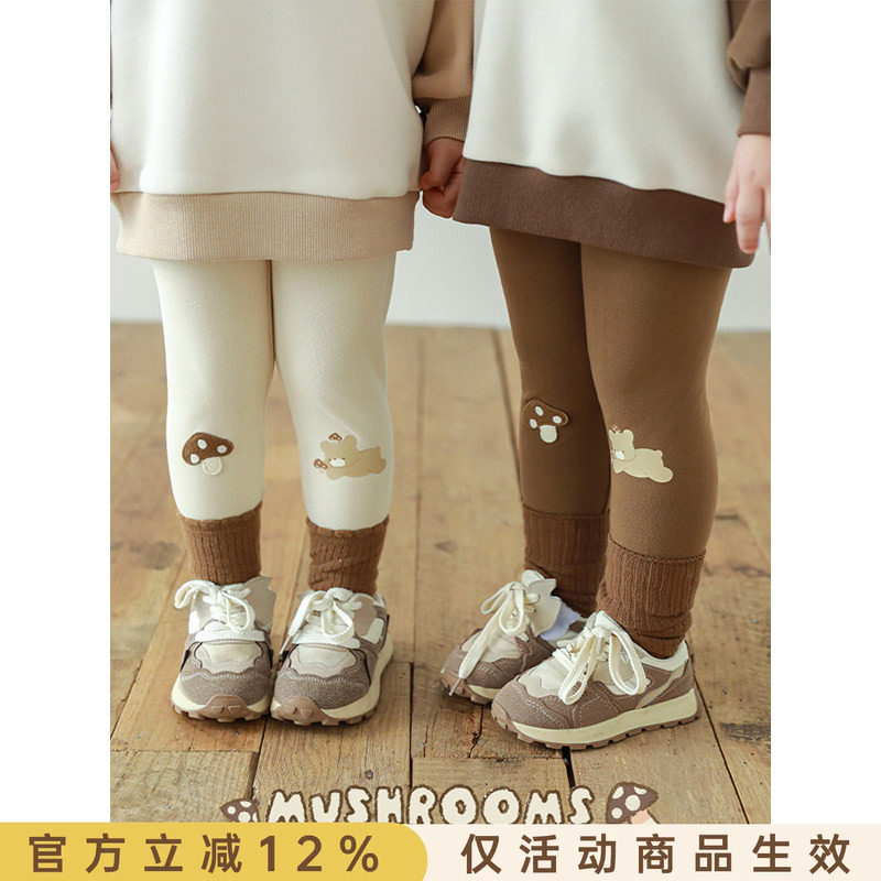 幼悠女童蘑菇小熊印花打底裤修身款春秋萌趣可爱亲肤柔软弹力裤子