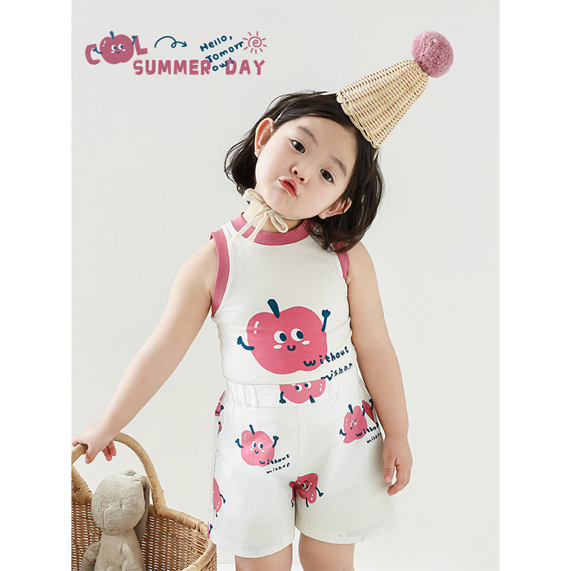 幼悠女童2026夏季套装甜美可爱无袖背心连衣裙修身短款背心多件套图片