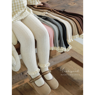 幼悠女童花边裤袜打底裤春秋洋气可爱温厚细腻纱织坑条休闲裤子潮