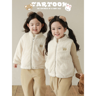 幼悠女童软萌伙伴绣花线标 双面绒外套/马甲冬季防风保暖百搭上衣