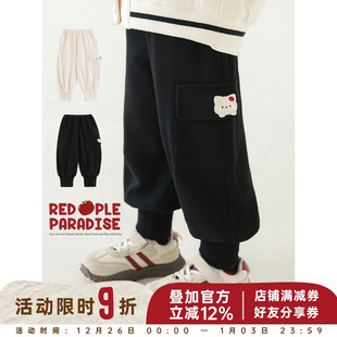 子潮 童趣可爱卡通猫咪绣标百搭休闲裤 幼悠女童罗纹束脚跑跑裤 秋季