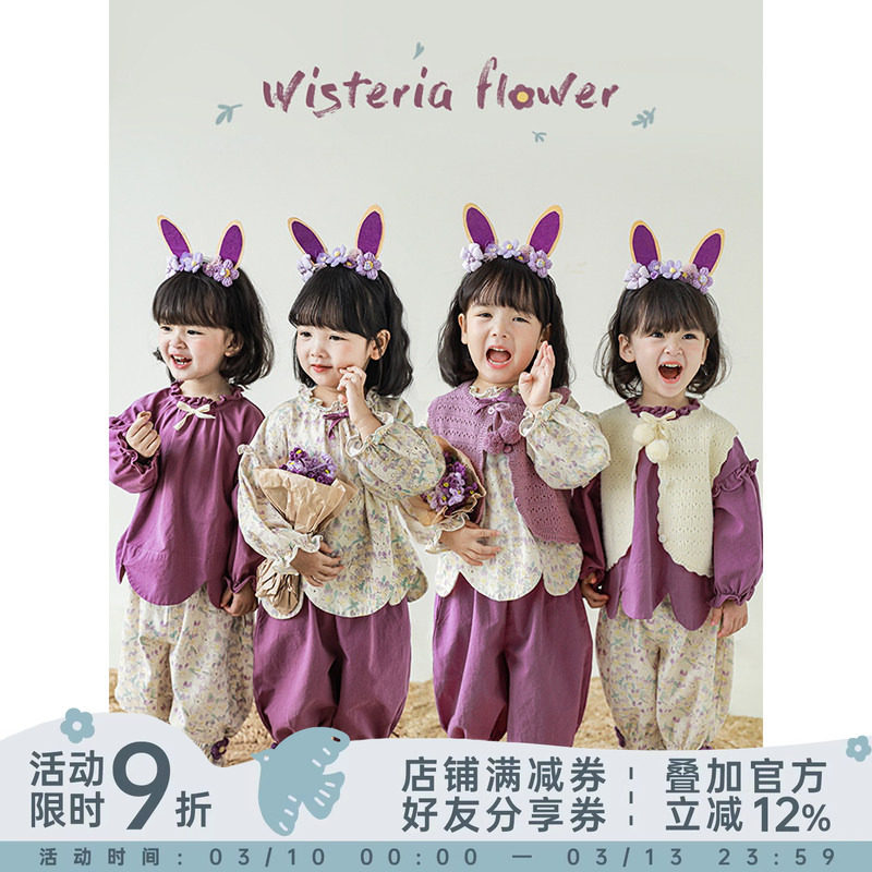 幼悠女童大翻领娃娃衫可爱宽松立体蝴蝶结宝宝秋冬时尚宽松束脚裤