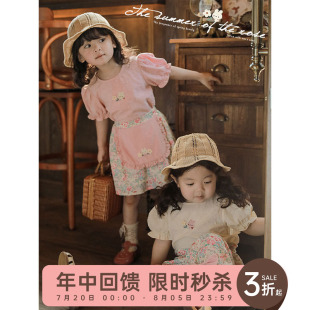 2025夏季 幼悠女童甜美小衫 宝宝可拆娃娃领上衣儿童公主风碎花裙子