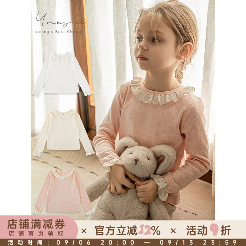 幼悠女童蕾丝花边修身打底衫2026春秋儿童甜美可爱弹柔舒适上衣潮图片
