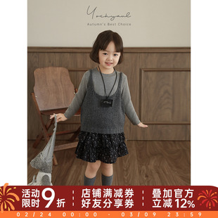幼悠女童春秋甜美可爱软糯打底衫针织吊带碎花蛋糕裙韩系三件套潮