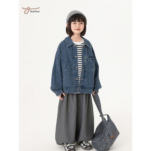 幼悠女童2026春秋新款柔软舒适立体有型复古上衣宽松休闲牛仔外套