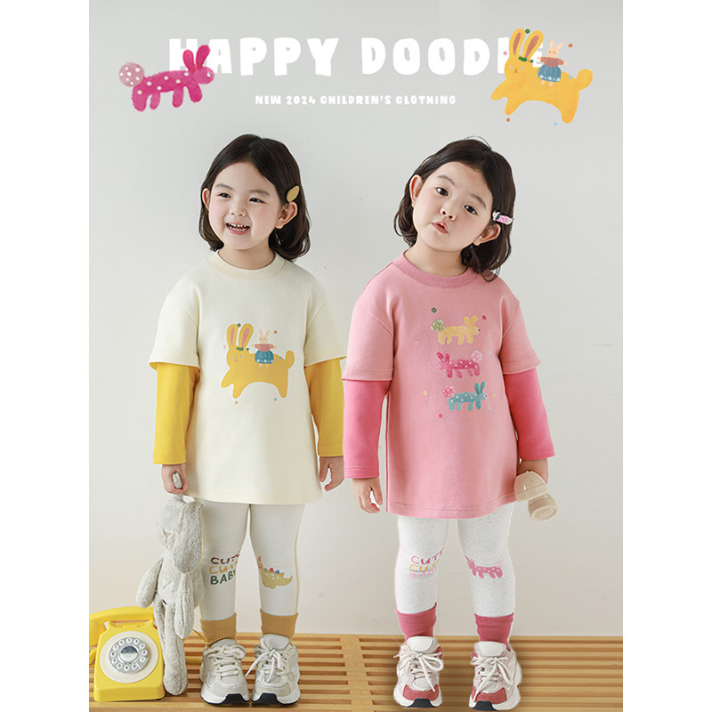 幼悠 女童假两件式元气拼色T恤春秋童趣可爱缤纷绮丽卡通印花上衣,童装/婴儿装/亲子装,T恤,淘宝优惠券,粉丝福利购,淘宝优惠卷