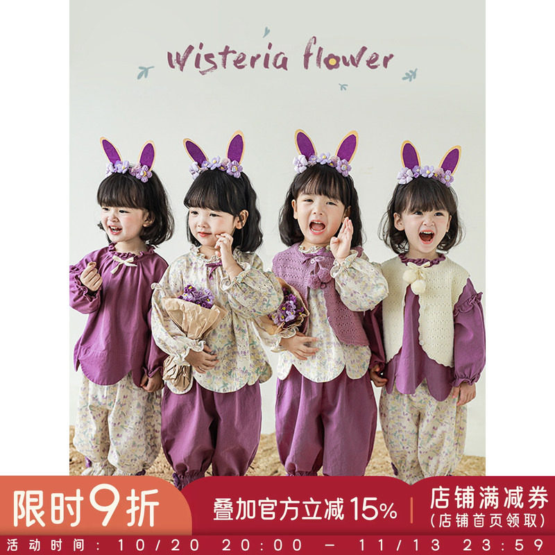 幼悠女童大翻领娃娃衫可爱宽松立体蝴蝶结宝宝秋季时尚宽松束脚裤