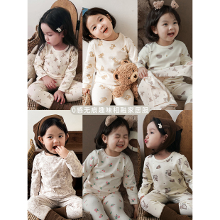 幼悠女童家居服套装秋冬儿童亲昵柔软卡通小动物印花睡衣两件套潮