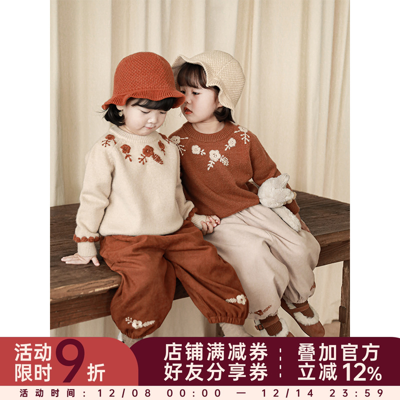 幼悠森系手工精致绣花复古风毛衣