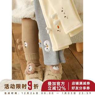 子潮 萌趣可爱防风保暖休闲裤 幼悠女童加绒加厚动物刺绣打底裤 冬季