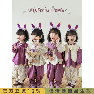 幼悠女童大翻领娃娃衫 时尚 宽松束脚裤 可爱宽松立体蝴蝶结宝宝秋季