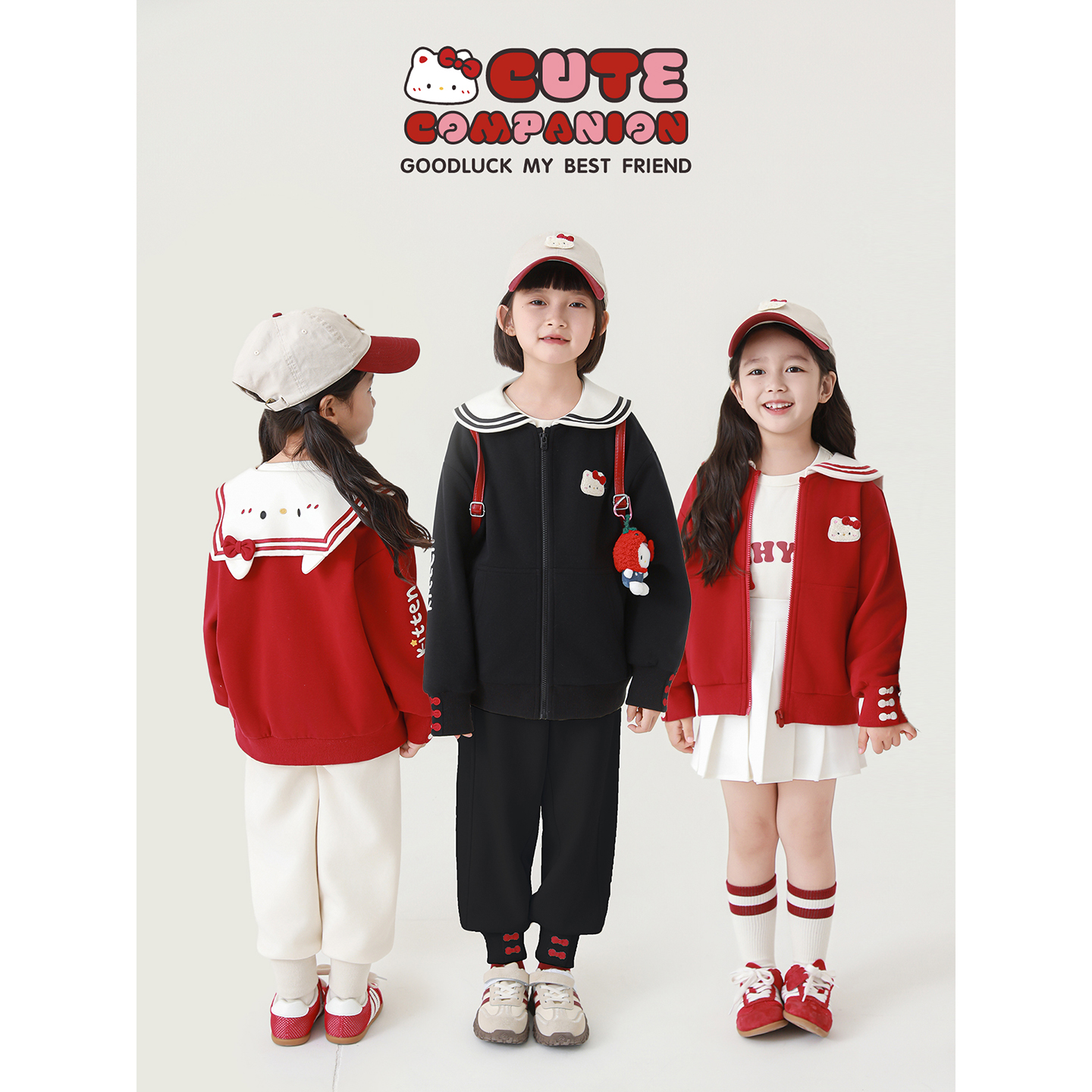 幼悠女童甜咪校园卫衣套装秋季童趣可爱海军制服领外套宽松运动裤