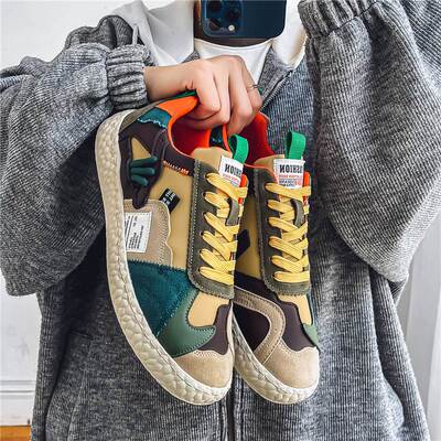 潮牌拼色板鞋男夏季透气2025新款时尚低帮软底网红爆款运动休闲鞋