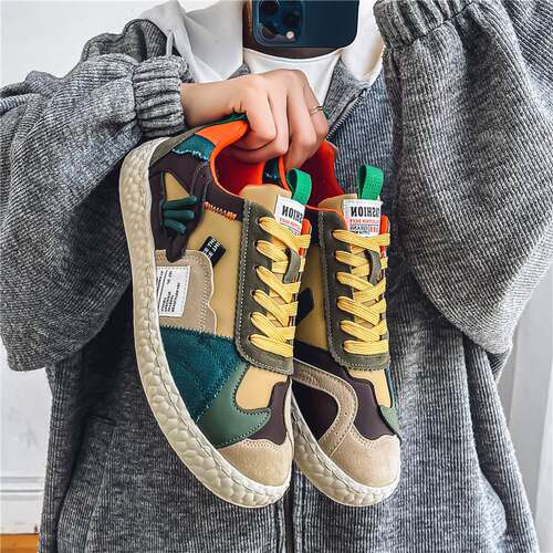 潮牌拼色板鞋男夏季透气2025新款时尚低帮软底网红爆款运动休闲鞋