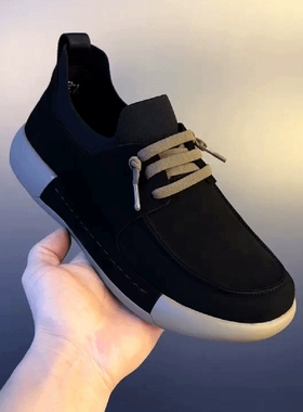 男鞋秋冬款上班工作男款运动休闲鞋男士防滑防臭皮鞋黑色平底板鞋