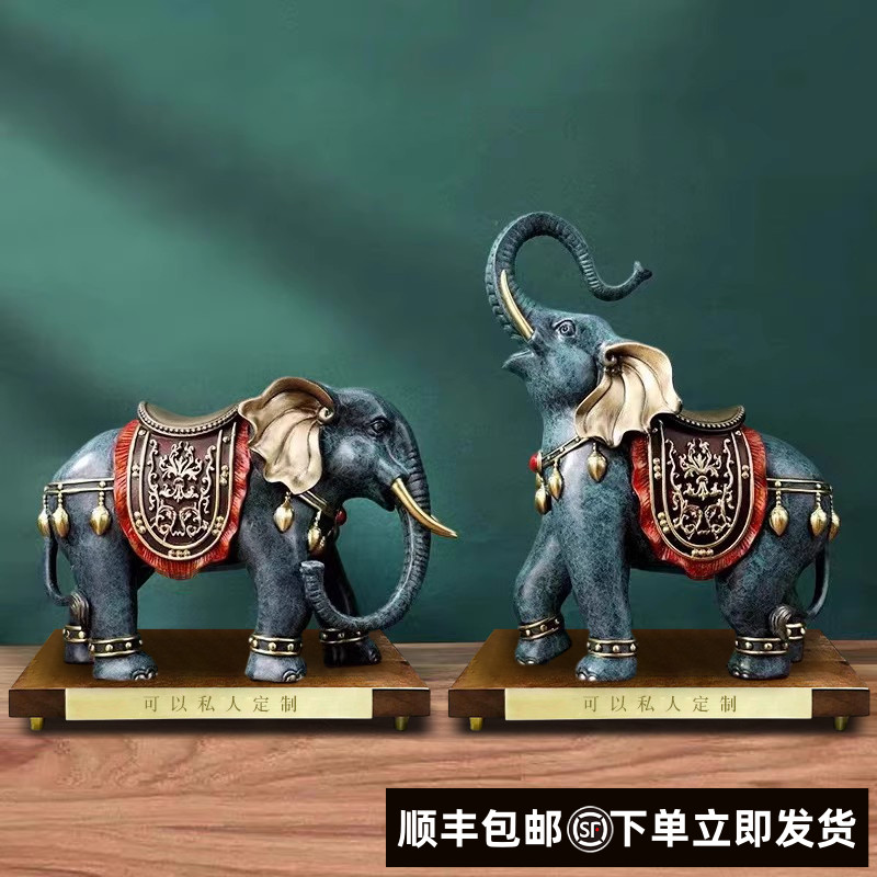铜一家全黄铜摆件吉祥对象大象招财吸水办公室家居客厅玄关新品