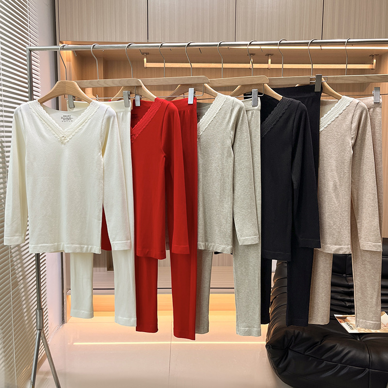 V领保暖内衣女秋衣秋裤套装 2025秋冬新款柔软修身款内搭线衣线裤