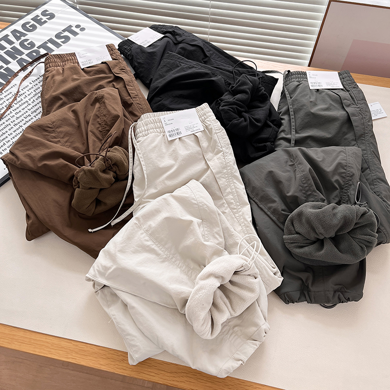 女士休闲工装小个子松紧腰加绒保暖直筒休闲长裤女秋冬新款479402