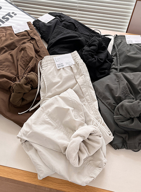 女士休闲工装小个子松紧腰加绒保暖直筒休闲长裤女秋冬新款479402