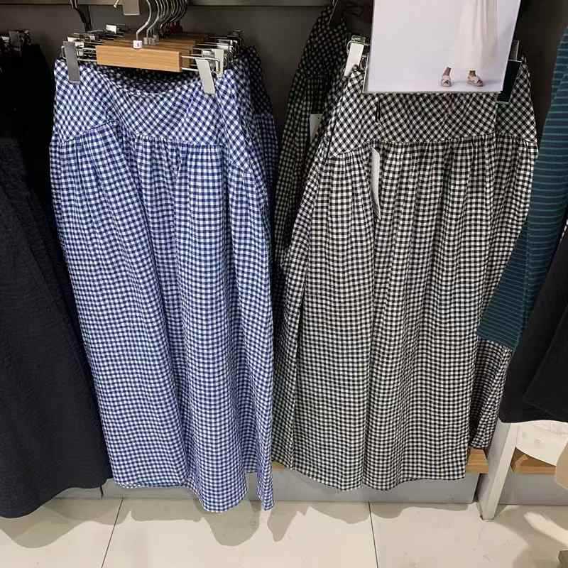 日系2025女装泡泡纱长裙/格子半身裙裙子A字裙裙长76-80cm 477692