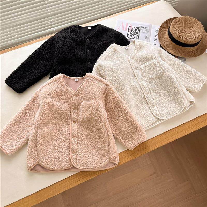 日单童装女童仿羊羔绒摇粒绒开衫长袖抓绒保暖外套25秋冬款483244