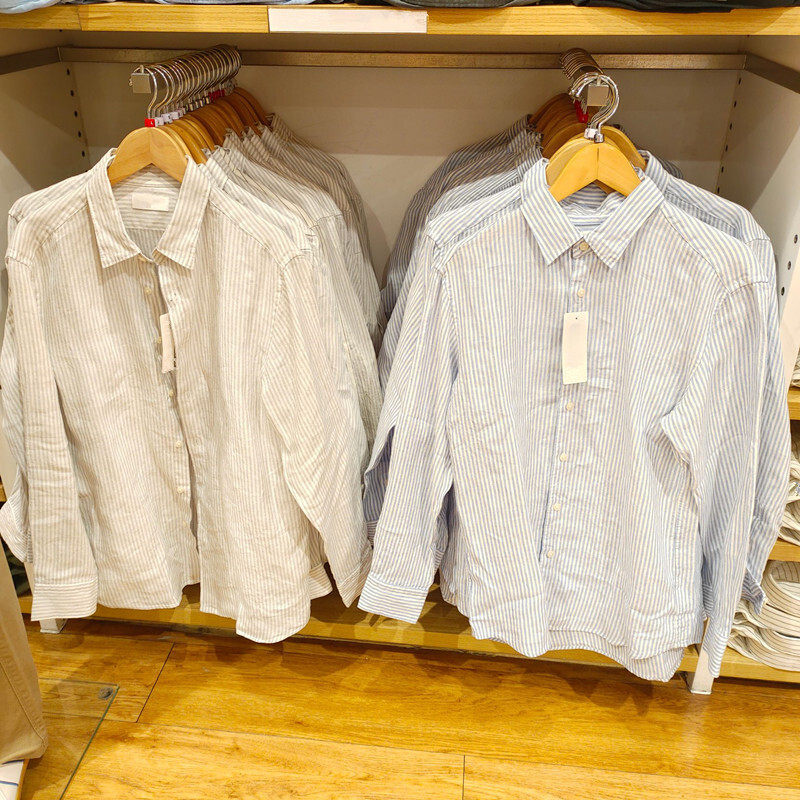 日系男装女装25春季新款法国麻条纹衬衫/长袖衬衣休闲外套C474509