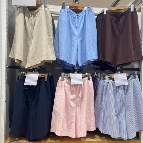 女装麻混纺舒适短裤休闲松紧腰宽松短裤26春夏新款E485575/485251