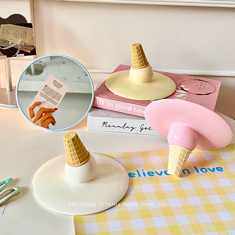 冰淇淋镜子化妆镜异形桌面便携随身学生宿舍高颜值ins风梳妆台镜