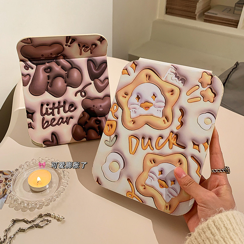 卡通皮革镜子随身化妆镜家用折叠便携旅行学生宿舍桌面高清梳妆镜