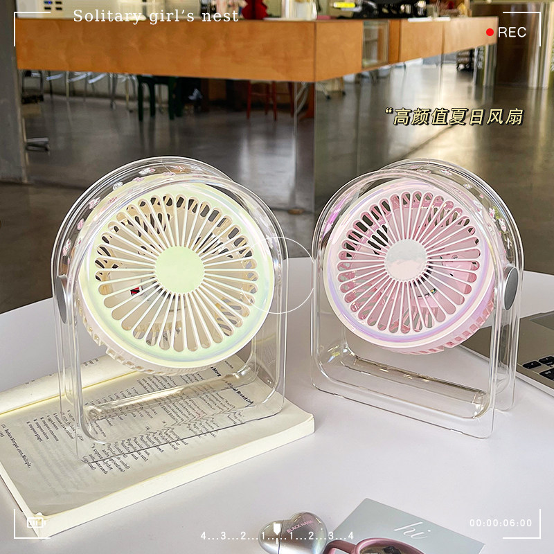 简约透明桌面小风扇学生静音大风力夏季办公室书桌电风扇USB充电
